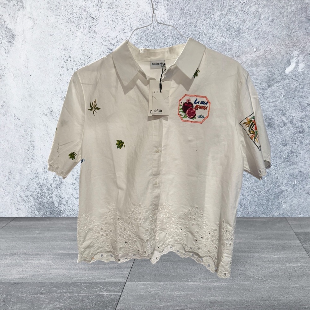 Desigual White Button Down Shirt. NWT - Picture 4 of 6